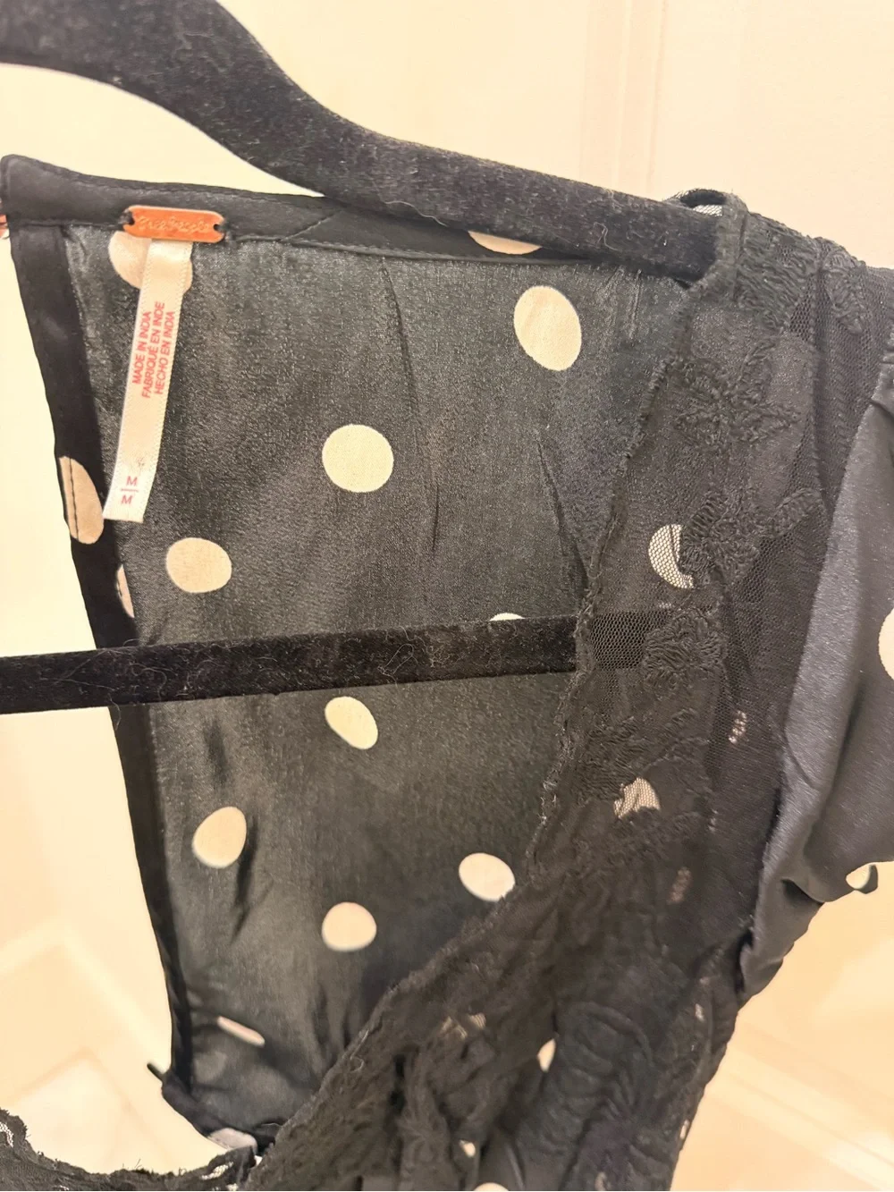 Free People Black and White Polka Dot Lace-Trim Maxi Dress